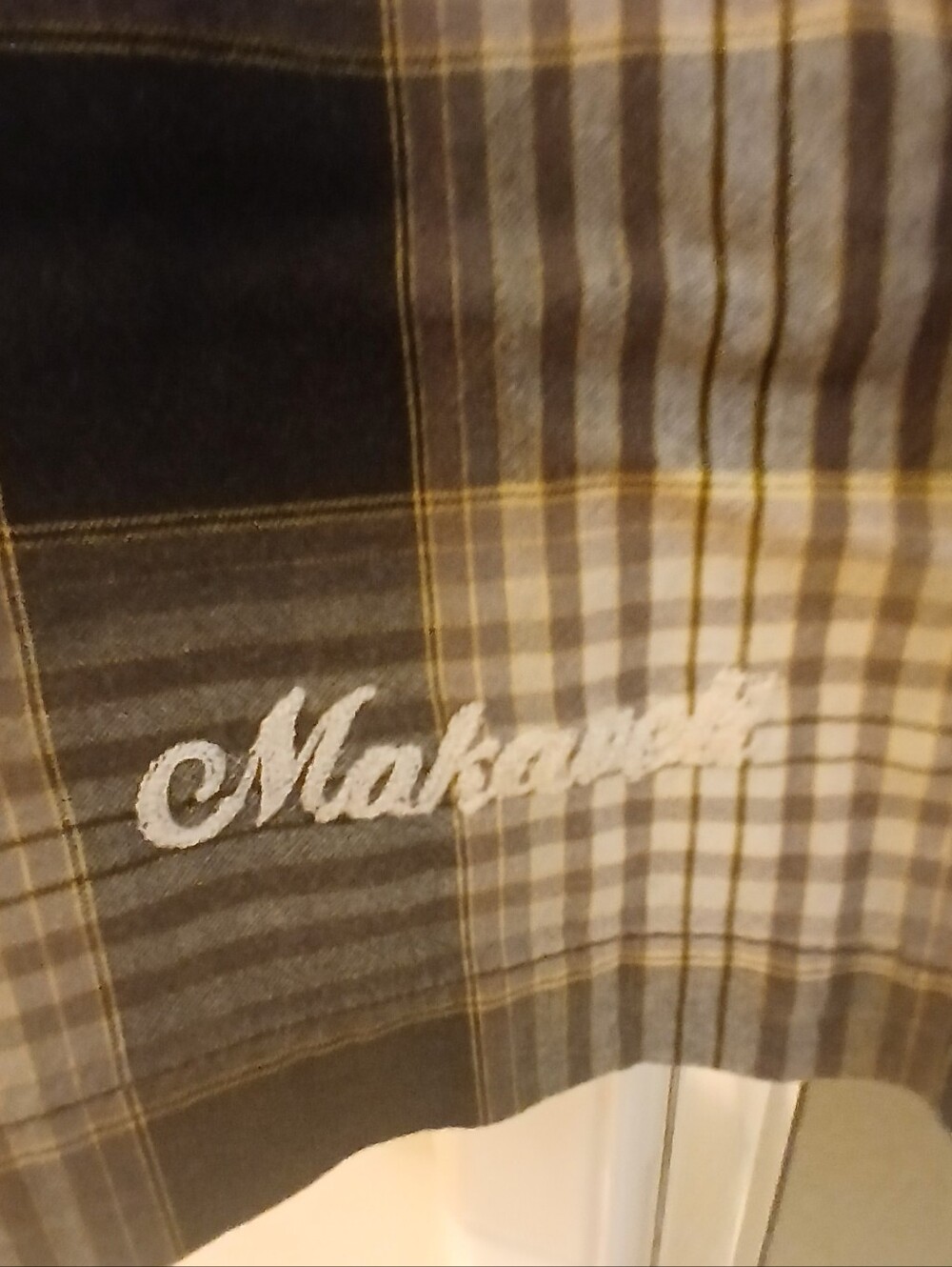 Embroidered Plaid Shorts with 'Makavel' Logo - Black, Gray, Yellow
